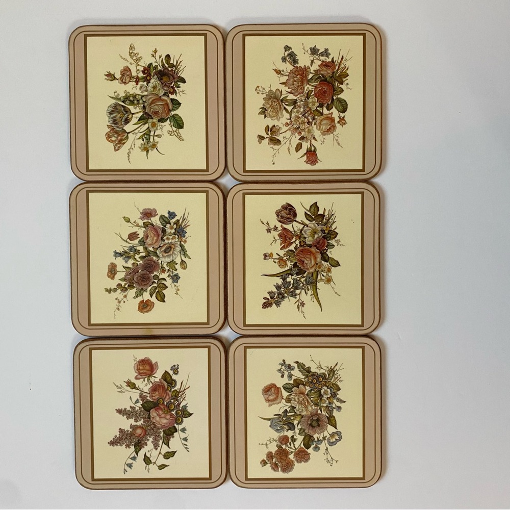 Pimpernel Coasters Lot of 6 Acrylic Cork Back Field Flowers England roses peony